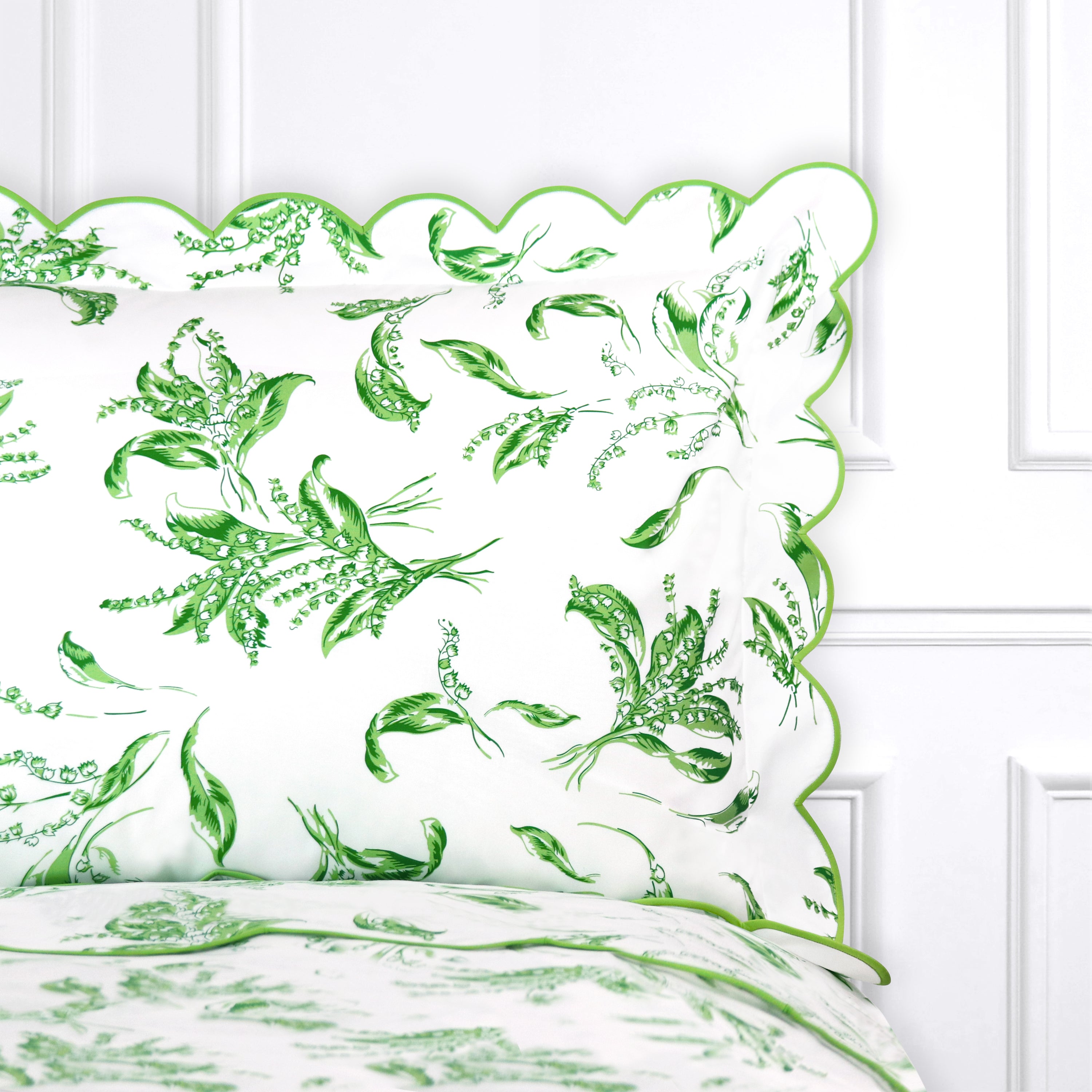 D. Porthault Boudoir Sham in Trèfles (Clovers) Green