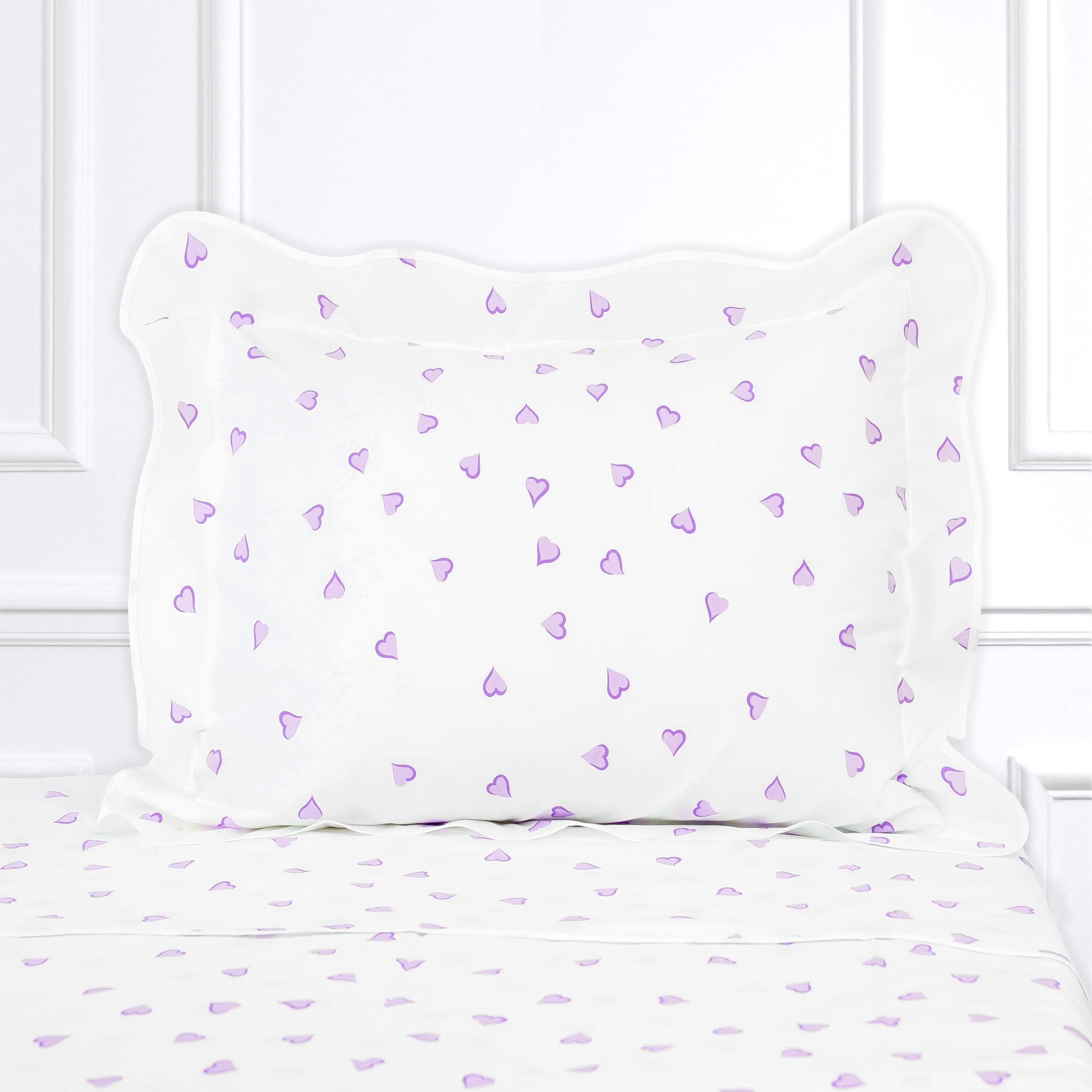 D. Porthault Queen Set of Sheets in Coeurs Lavender