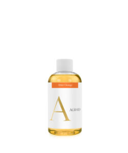 Clear bottle of Agraria Bitter Orange fragrance oil with a white label and gold lettering.