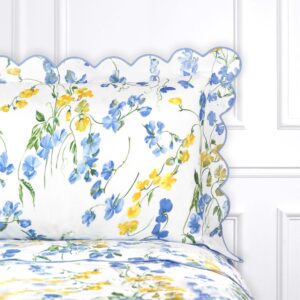 D. Porthault Boudoir Sham in Pois de Senteur Blue and Yellow