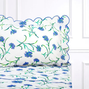 D. Porthault King Set of Sheets in Carnations (Oeillets) Blue and Green
