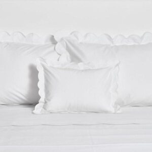 D. Porthault Queen Set of Scalloped Sheets in White with White Edge