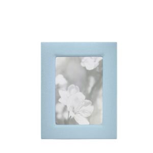A light blue photo frame displays a black-and-white image of flowers.