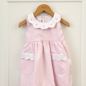 Baroni Hearts Scalloped Dress in Pink and White Stripe