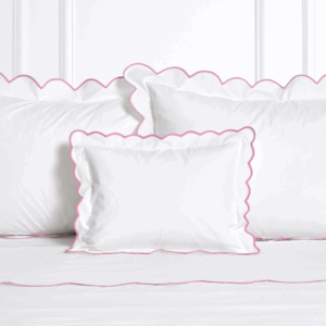 D. Porthault King Set of Sheets in White with Light Pink Edge
