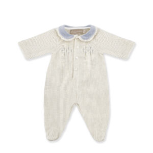 La Stupenderia White Knitted Romper with Blue Embroidery