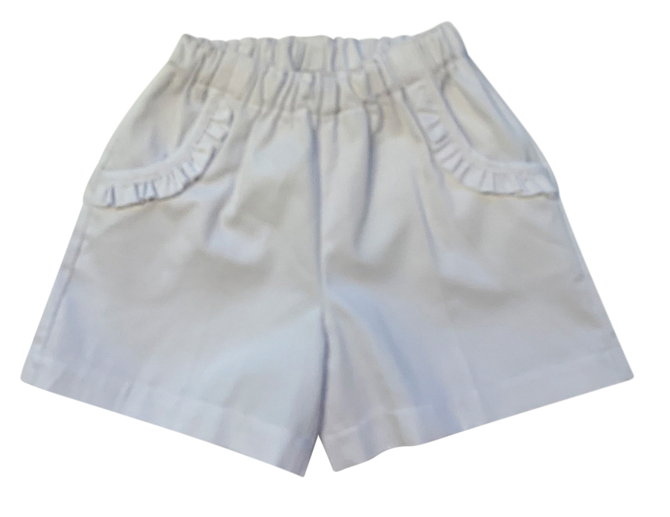 baroni-white-girls-shorts-9636-heic White girls' shorts with an elastic waistband and ruffled pockets.