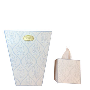 Dorothea Hamilton Straight Edge Wastebasket and Tissue Box in Pale Blue Jaipur