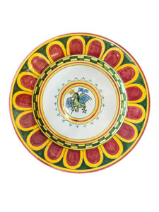 Ceramic plate featuring a colorful dragon design at the center and floral patterns around the edge.