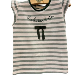 La Stupenderia Girls Green and White Stripe Shirt