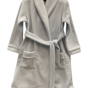 Light blue robe with a shawl collar, tied belt, and two front pockets.