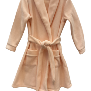 Light pink robe with long sleeves, a tie belt, and two front pockets.