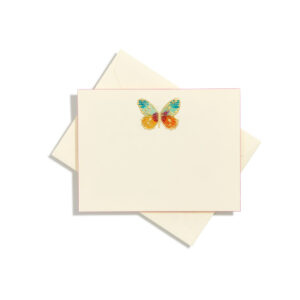 A cream card with a colorful butterfly design on the front, paired with a matching envelope.