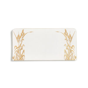 White envelope with gold botanical illustrations on both sides.