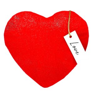 Red glittery heart with a tag labeled "Love.