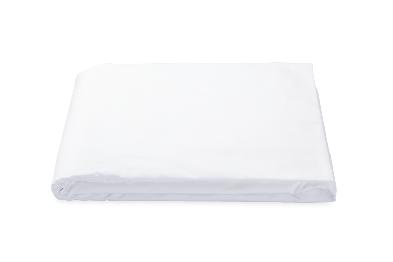 A neatly folded white fitted sheet on a flat surface.