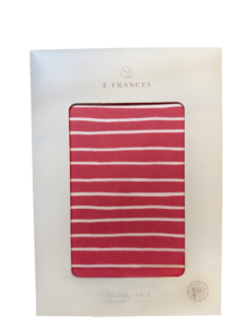 Red and white striped tissue paper displayed in a packaging with product details.