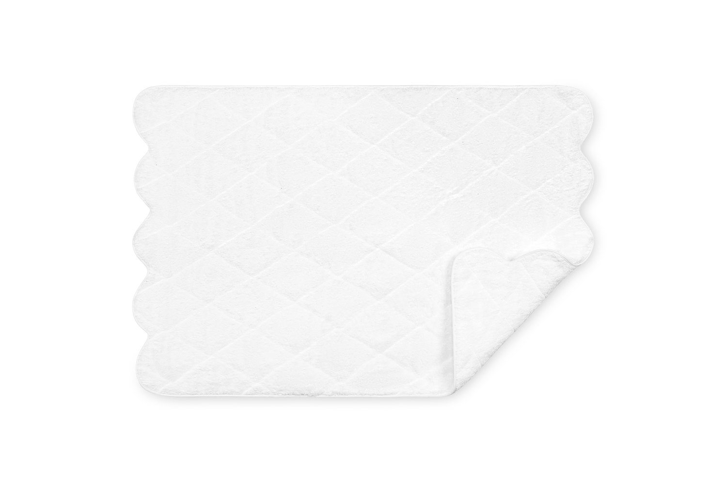 White quilted tub mat with scalloped edges, folded at one corner.