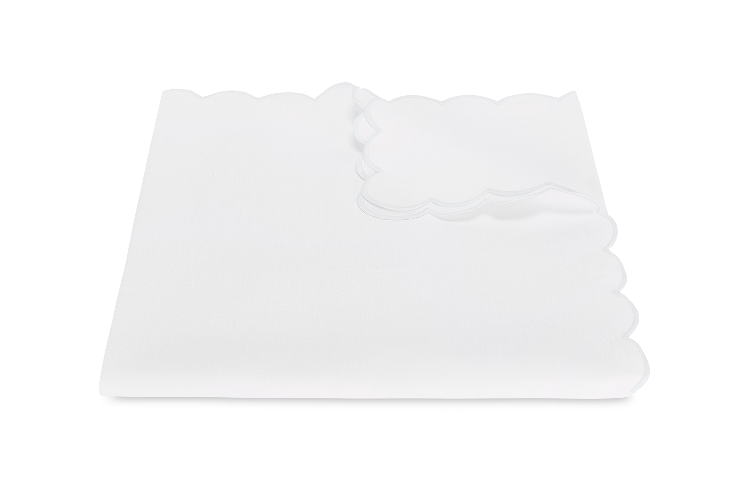 White tablecloth with scalloped edges, neatly folded.