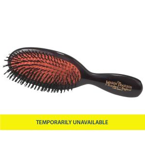 A black hairbrush with red bristles, labeled as temporarily unavailable.