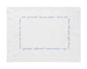 "Goodnight" Boudoir Sham - White with Pale Blue Embroidery