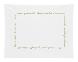 "Goodnight" Boudoir Sham - White with Pale Green Embroidery