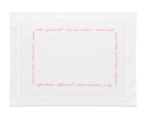"Goodnight" Boudoir Sham - White with Pale Pink Embroidery