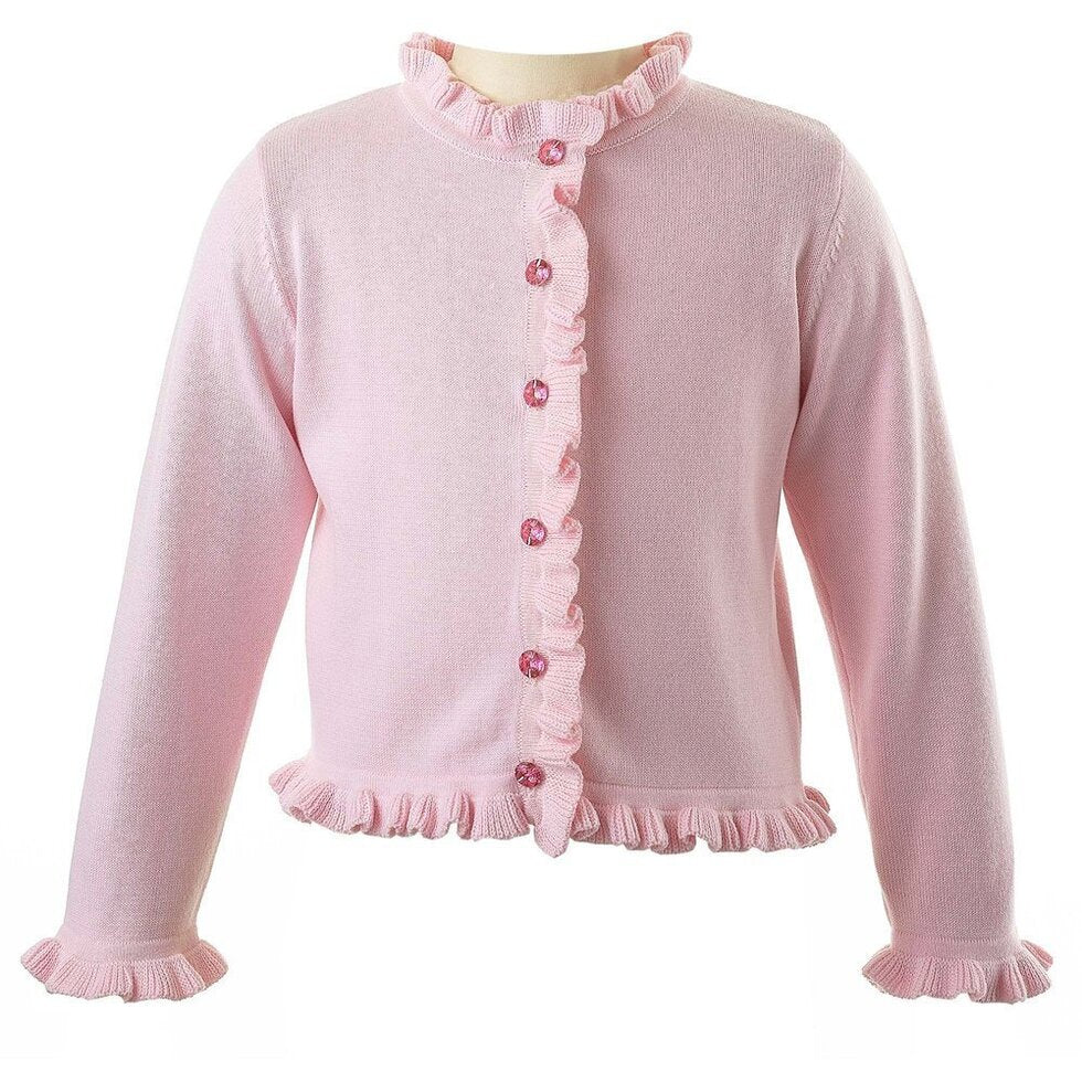 Rachel Riley Frill Cardigan with Jewel Buttons - Pink