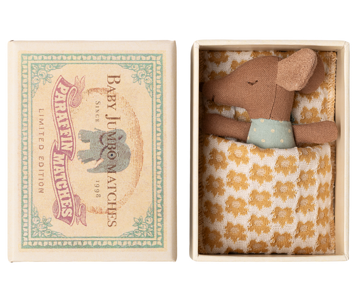 Maileg Sleepy Wakey Baby Mouse in Matchbox - Blue