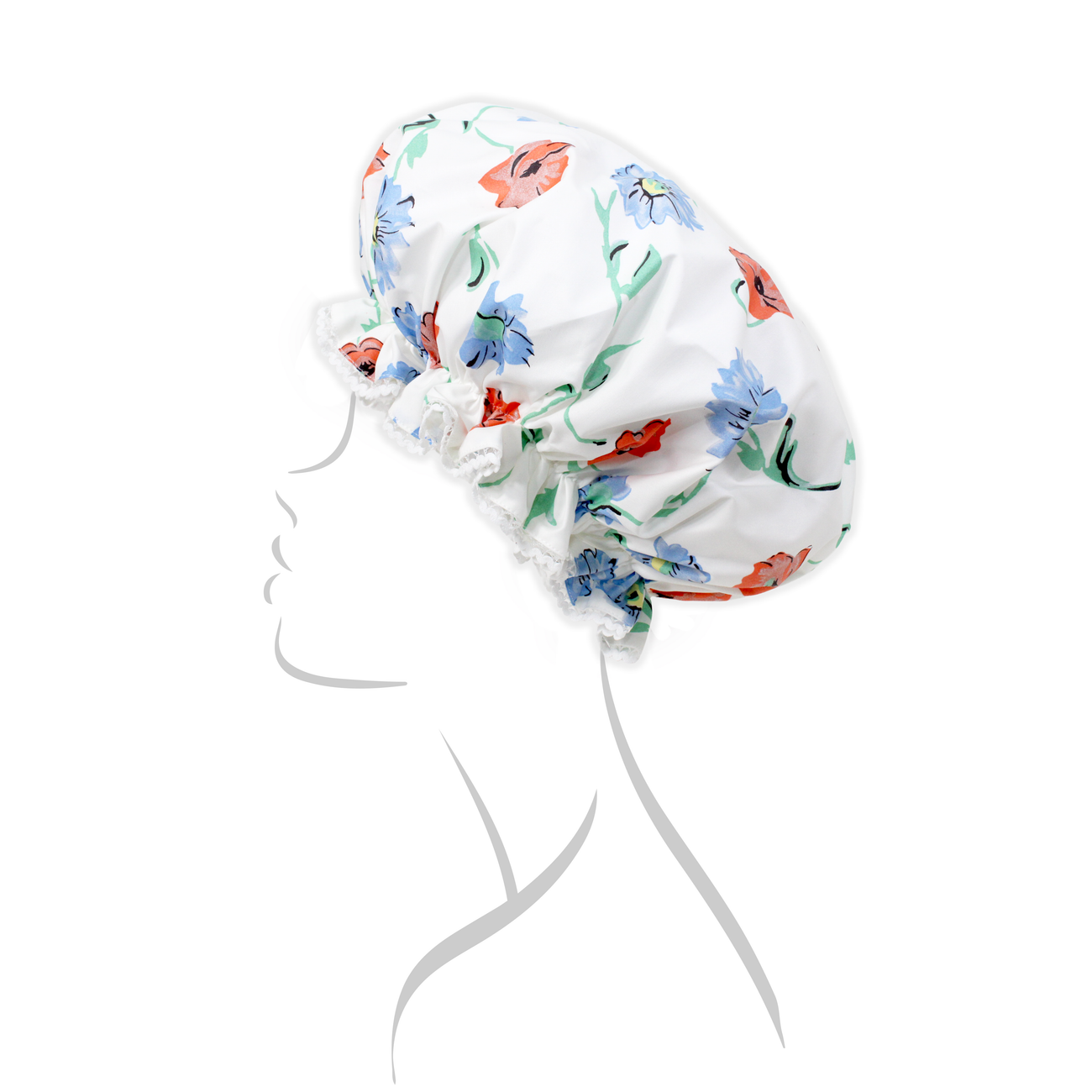 D. Porthault Shower Cap - Fleurs des Prés Red and Blue