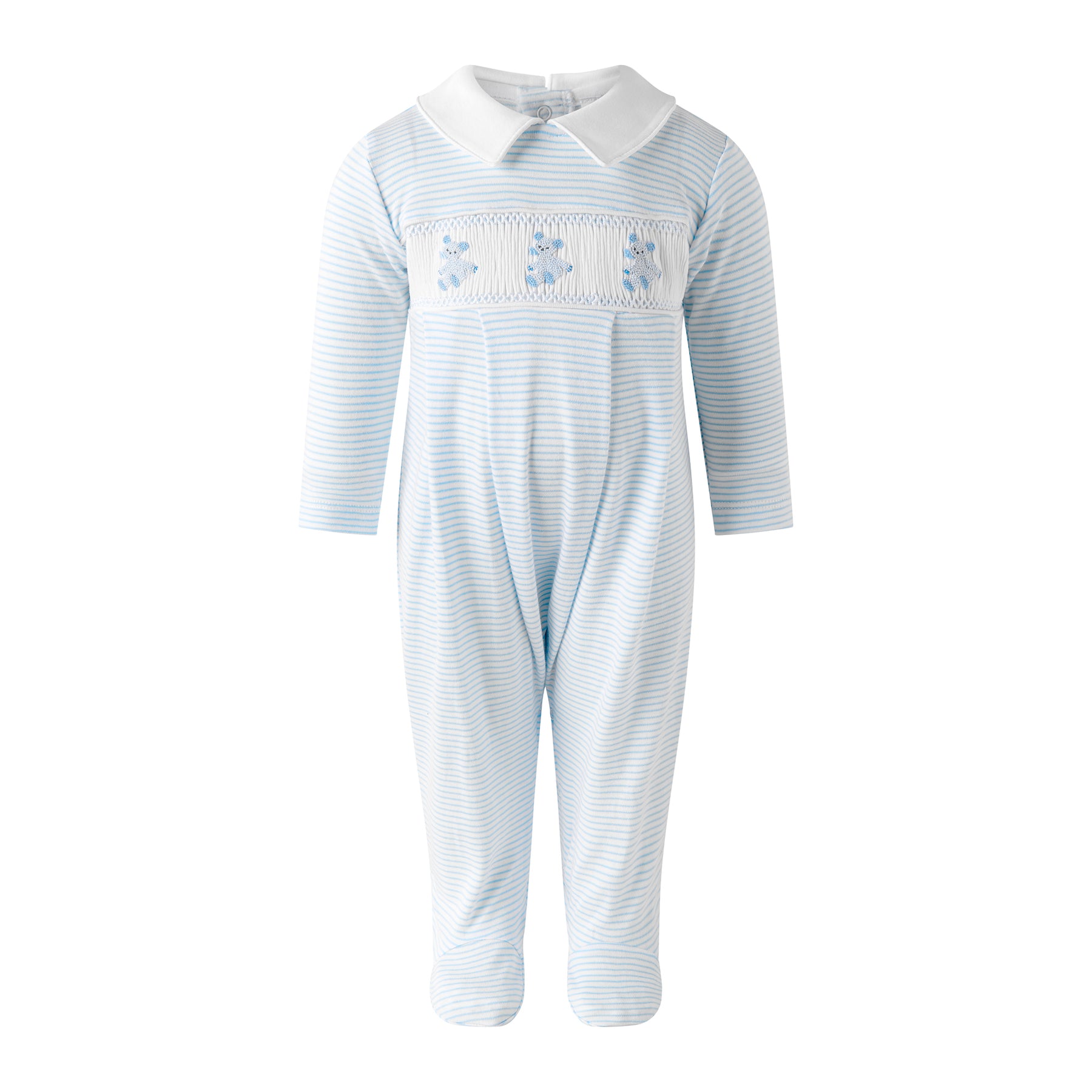 Rachel Riley Pima Blue Teddy Smocked Babygro