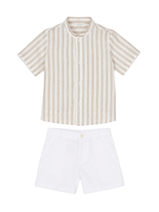La Stupenderia Boys Linen Stripe Shirt & Shorts Set