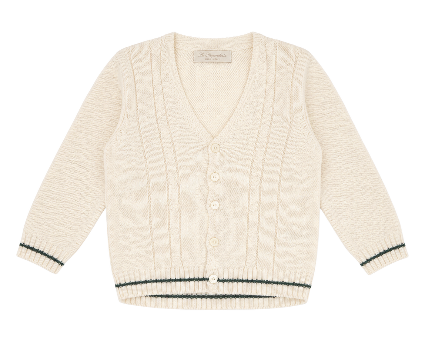 La-Stupenderia-Cream--Green-V-Neck-Cardigan