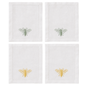 Lin de Château Bee Cocktail Napkins – Green & Yellow – Set of 4