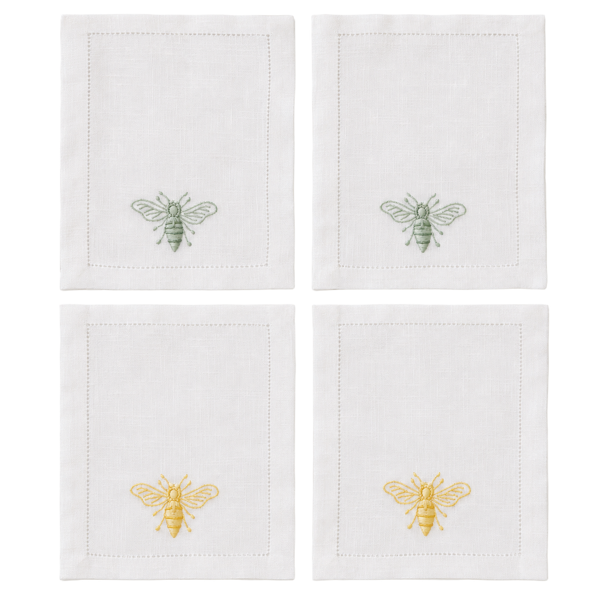 Lin-de-Chteau-Bee-Cocktail-Napkins--Green--Yellow--Set-of-4