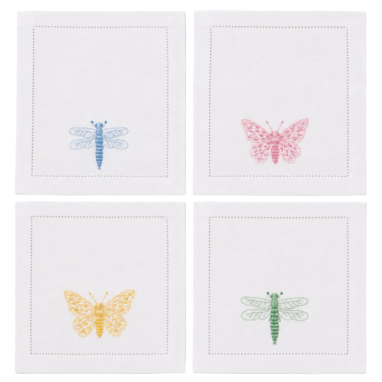 Lin-de-Chateau-Butterfly--Dragonfly-Cocktail-Napkins--White_Multi-Set-of-4