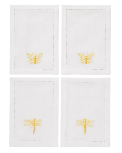 Lin de Château Butterfly & Dragonfly Cocktail Napkins – White/Yellow - Set of 4