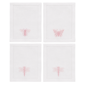 Lin de Château Insect Cocktail Napkins – White/Pink – Set of 4