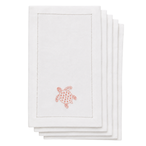 Lin de Château Turtle Cocktail Napkins - White /Coral - Set of 6