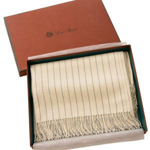 Loro Piana Gessato Cashmere Throw - Ivory with Soft Blue Stripe