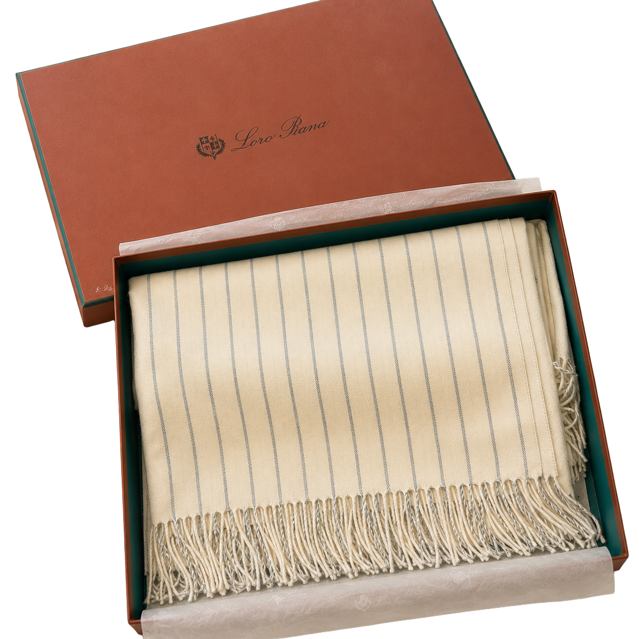 Loro-Piana-Cashmere-Throw---Ivory-with-Soft-Blue-Stripe