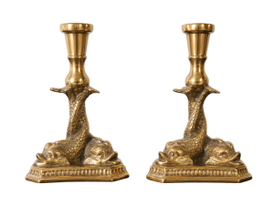 Pair of Brass Figural Fish Candlesticks