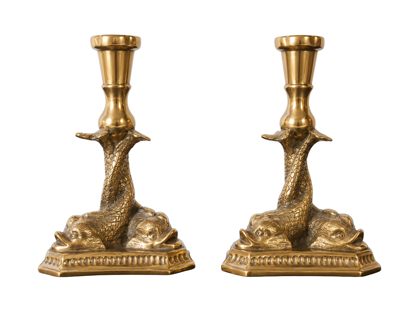 Pair-of-Brass-Figural-Fish-Candlesticks