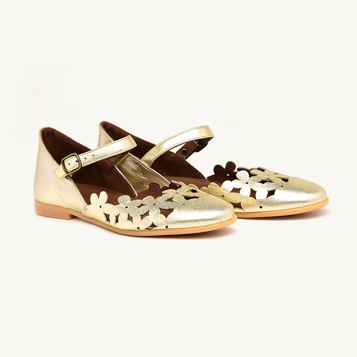 PèPè Clara Leather Flower Shoe – Gold