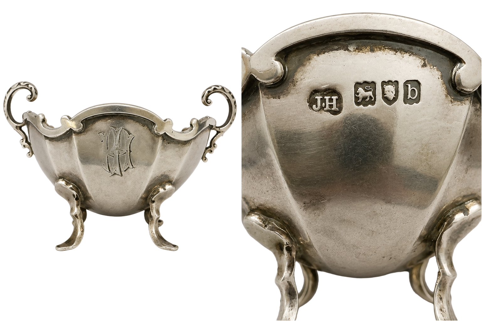 Silver-Footed-Bowl-with-Scroll-Handles