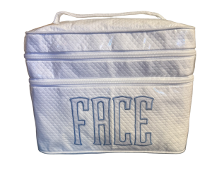 Walker Valentine Double Zip Walton Travel Cosmetic Case White Matelasse/Blue FACE