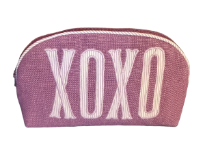 Walker Valentine Small Rounded Top Zip Pouch Purple/Lavender & White Stripe XOXO