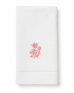 Lin de Château white linen guest towel with hand-embroidered pink roses
