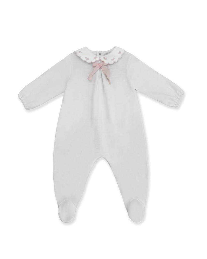 La stupenderia Baby Romper with Pink Embroidery